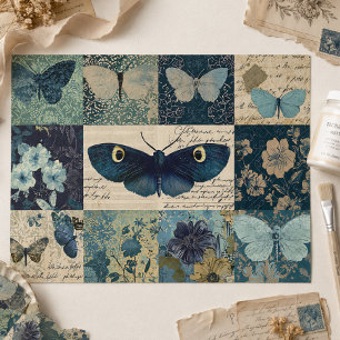 Papel De Seda Colagem Floral de Decoupage de Borboleta Azul Vint