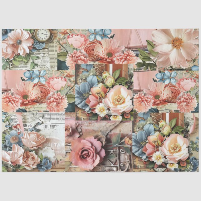 Papel De Seda Colagem Floral de Ephemera, Grande Cor Rosa (Frente )