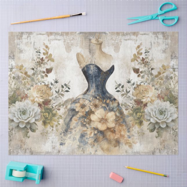 Papel De Seda Colagem Floral de Ephemera, Rapariga Distante (Arte )