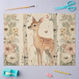 Papel De Seda Colagem Floral de Fawn de Cottagecore Woodland
