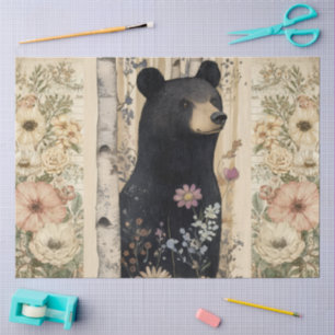 Papel De Seda Colagem Floral do Urso de Madeira de Cottagecore