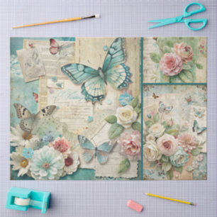 Papel De Seda Colagem Floral Elegante Girly Cottagecore