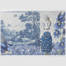 Colagem Floral Floral de Toile Branca Chinoiserie