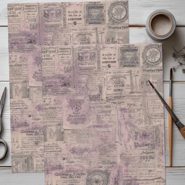 Papel De Seda Colagem Francesa Antiga (French Lavender Collage Tissue Paper)