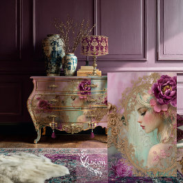 Papel De Seda Colagem Luxuosa, Retrato Floral em Mídia Mista