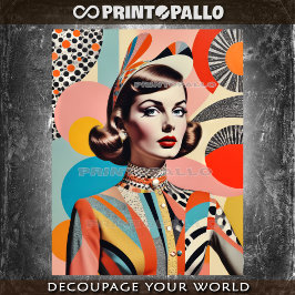 Papel De Seda Colagem Pop Art de meados do século de uma mulher