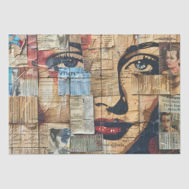 Papel De Seda Colagem Rústica de Jornais Vintage (11) (Frente )