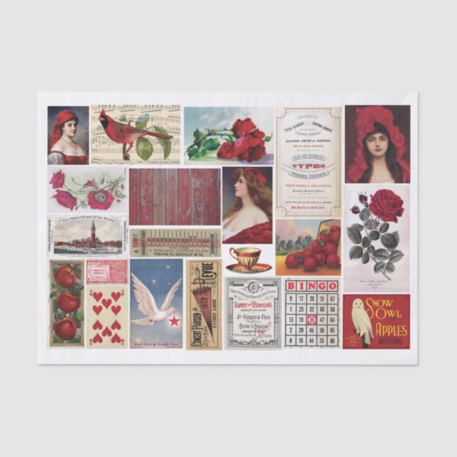 Papel De Seda Colagem Vermelha com Rosa vermelha, Meninas Bonito (Frente )