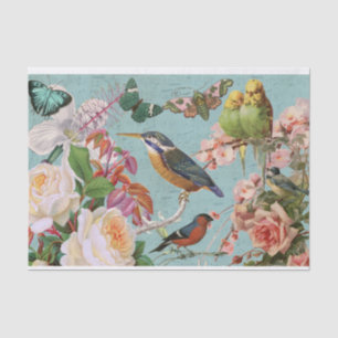 Papel De Seda Colagem Vintage Ephemera Rosas Borboletas e Aves