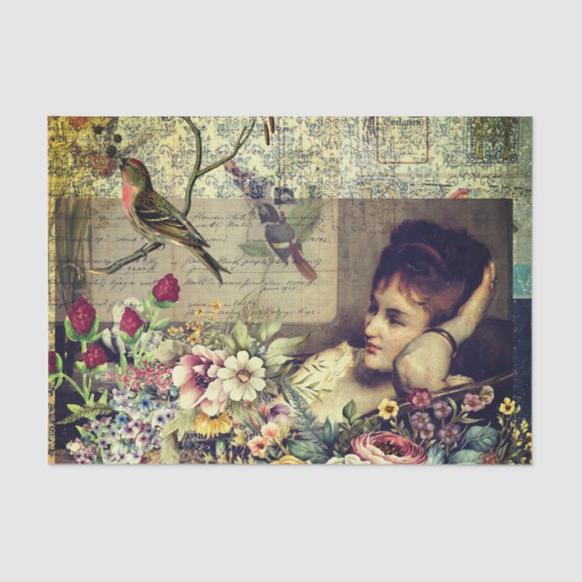 Papel De Seda Colagem Vintage Lady (Frente )