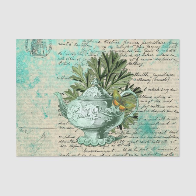 Papel De Seda Colagem Vintage Teapot & Ephemera (Frente )