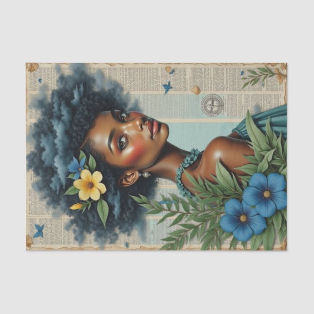 Papel De Seda Colagem Whimsical Primavera | Arte tropical azul (Frente )