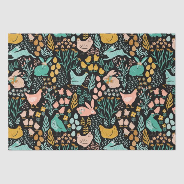 Papel De Seda Colar tons símbolos de Páscoa em preto (Frente )