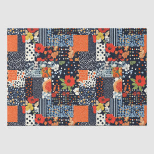 Papel De Seda Colcha de retalhos florais coral navy vintage