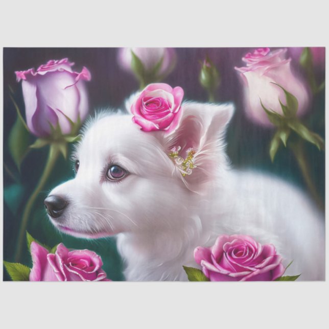 Papel De Seda Coleção Cão Cachorro E Rosa (Frente )