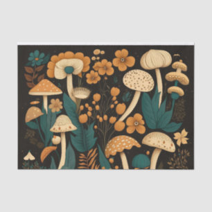 Papel De Seda Coleção de Cogumelos e Flora Retro