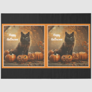 Papel De Seda Coleção de Gatos Negros Felizes para Halloween