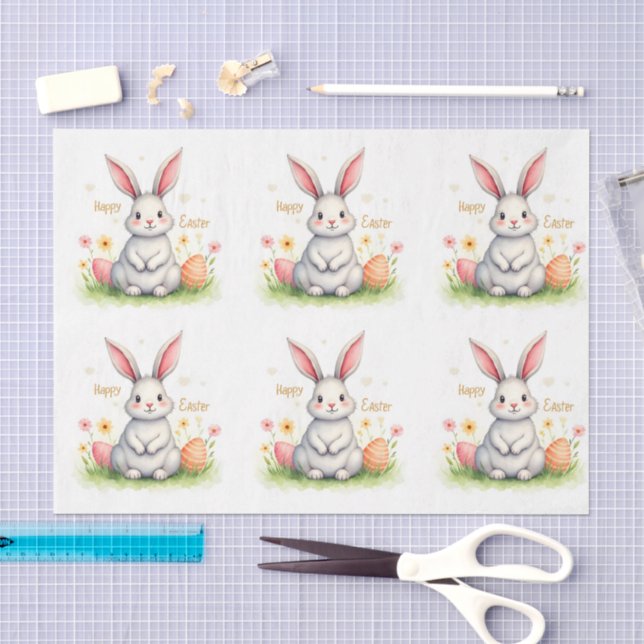 Papel De Seda Coleção Moderna de Coelho e Ovos de Páscoa Fofos (Arte )
