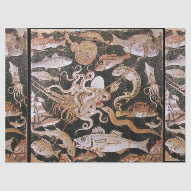 PAPEL DE SEDA COLEÇÃO POMPEII/OCEANO - CENA DA VIDA MARÍTIMA (Frente )
