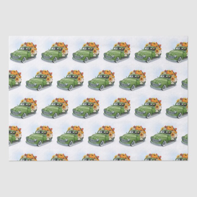 Papel De Seda Colheita de Queda num Caminhão Verde (Frente )