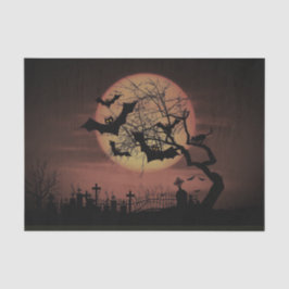 Papel De Seda Colheita Lunar Laranja Assustadora Morcegos e Cemi