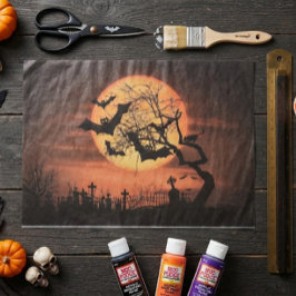 Papel De Seda Colheita Lunar Laranja Assustadora Morcegos e Cemi