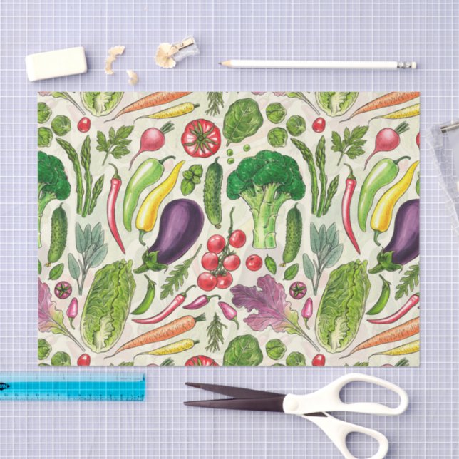 Papel De Seda Colheita vegetal e herbácea no jardim a branco (Arte )