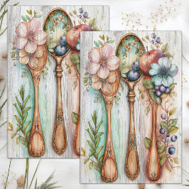 PAPEL DE SEDA COLHERES DE PAU DECUPAGEM FLORAL