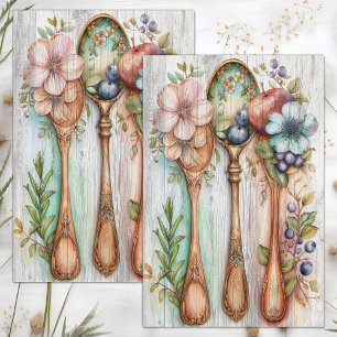 PAPEL DE SEDA COLHERES DE PAU DECUPAGEM FLORAL