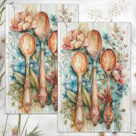 PAPEL DE SEDA COLHERES DE PAU DECUPAGEM FLORAL