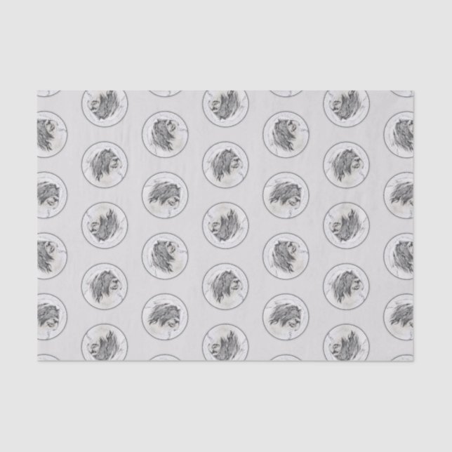 Papel De Seda Collie Beardie Negra Desenhando Arte Negra (Frente )