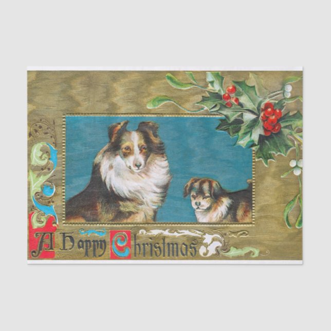 Papel De Seda Collies de Natal com Holly e Berries (Frente )
