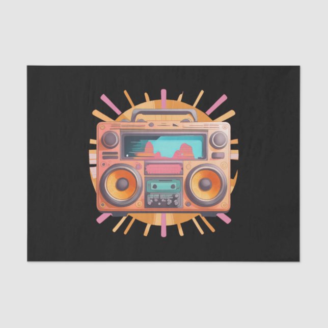 Papel De Seda Coloful retro caixa 80s com uma explosão de sol no (Frente )