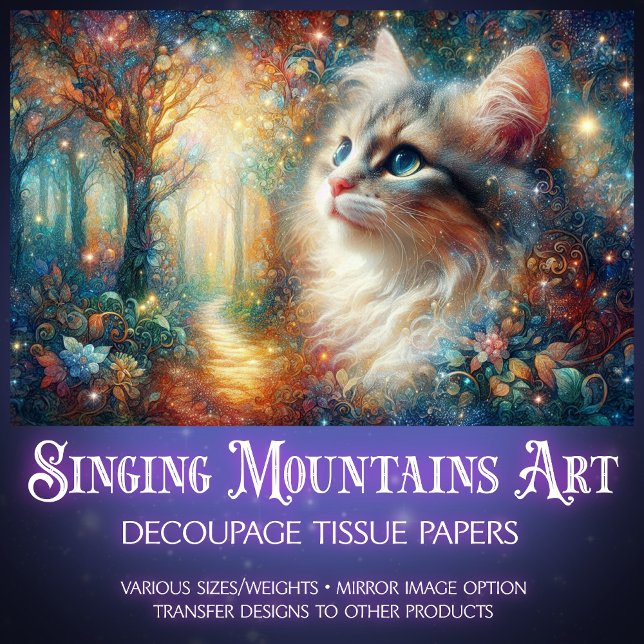 Papel De Seda Colorful Cat Among Blossoms Artistic Decoupage  (Criador carregado)