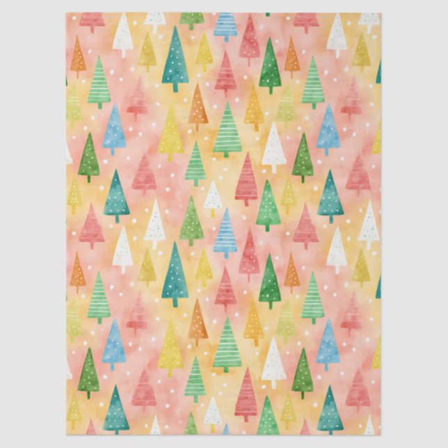 Papel De Seda Colorful Christmas Trees – Festive Rainbow Holiday (Frente )