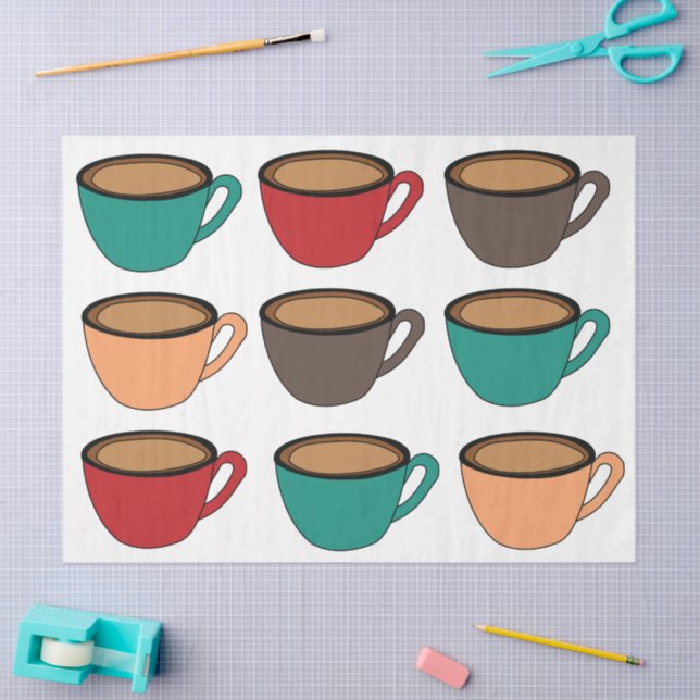 Papel De Seda Colorful Coffee Cup Pattern (Arte )