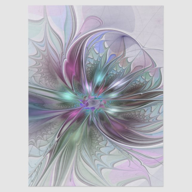 Papel De Seda Colorful Fantasy Abstract Modern Fractal Flower (Frente )