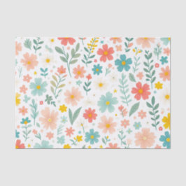 Papel De Seda Colorful Floral on White