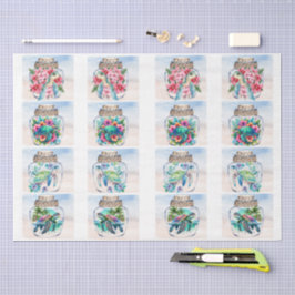 Papel De Seda Colorful Floral Sea Turtles in a Jar Decoupage 