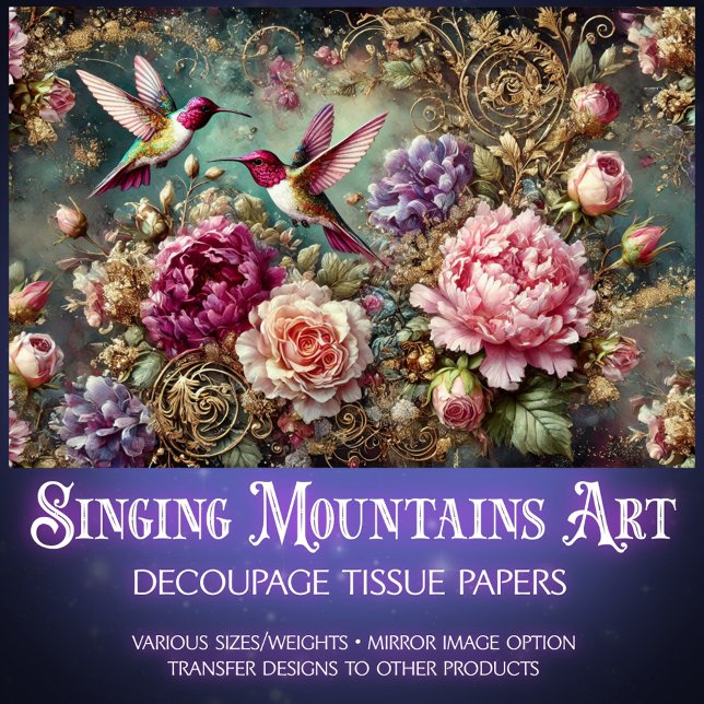 Papel De Seda Colorful Hummingbirds & Antique Roses Decoupage  (Criador carregado)