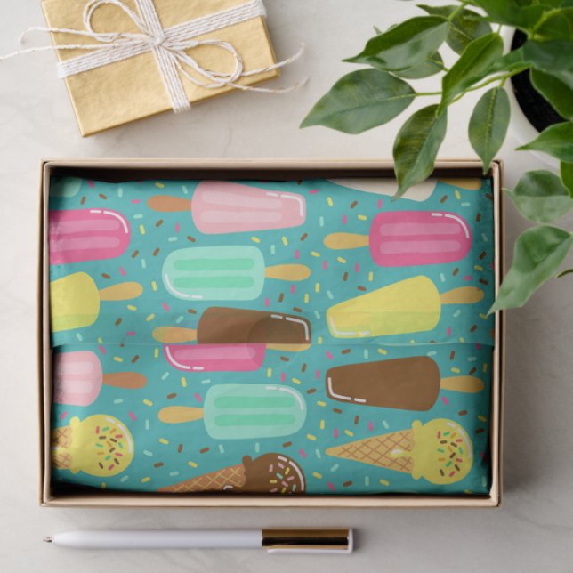 Papel De Seda Colorful Ice Cream Pattern Summer  (Presente)