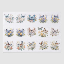 Papel De Seda Colorful Watercolor Floral Butterflies Decoupage