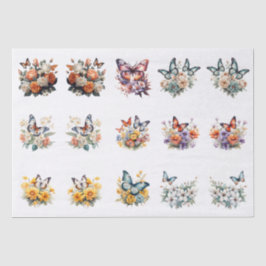 Papel De Seda Colorful Watercolor Floral Butterflies Decoupage