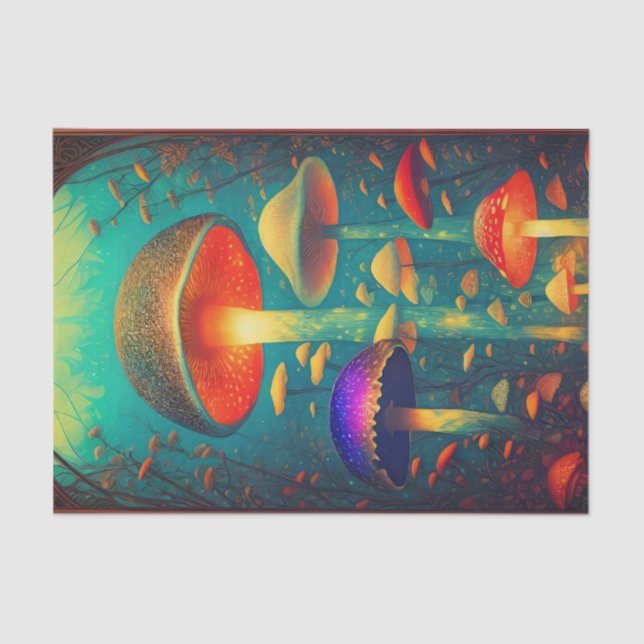 Papel De Seda Colorida Cogumelos Psicodélicos Fantasia Mundo (Frente )