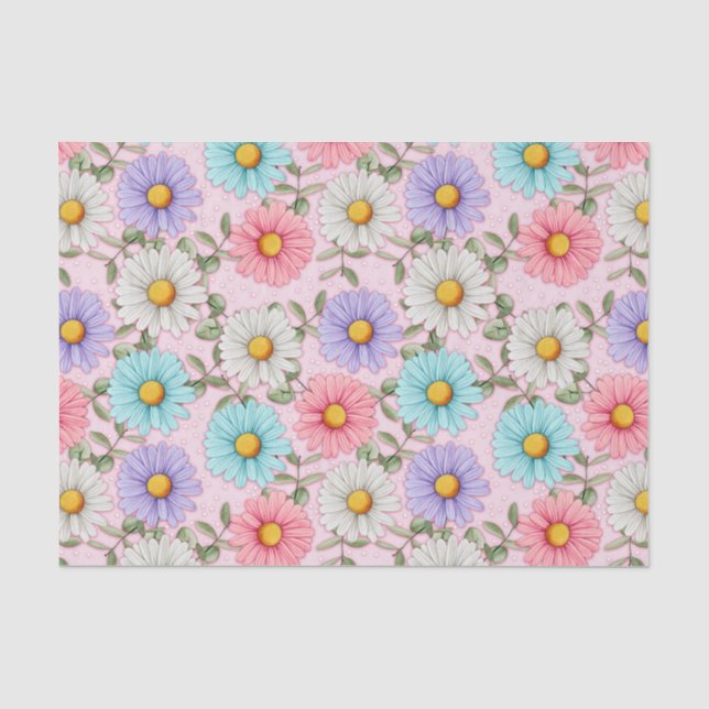 Papel De Seda Colorida Daisy Flowers Rosa (Frente )