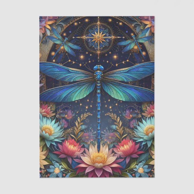 Papel De Seda Colorido Caprichoso Boho Libélula Decoupage (Frente )