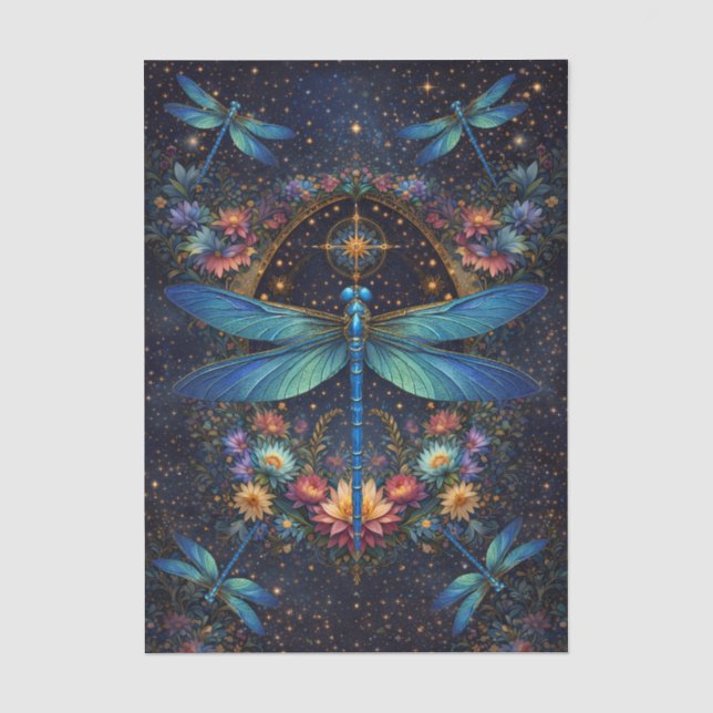 Papel De Seda Colorido Caprichoso Boho Libélula Decoupage (Frente )