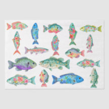 Colorido Caprichoso Peixe Floral Aquarela
