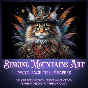 Papel De Seda Colorido Maine Coon Vintage Steampunk Decoupage