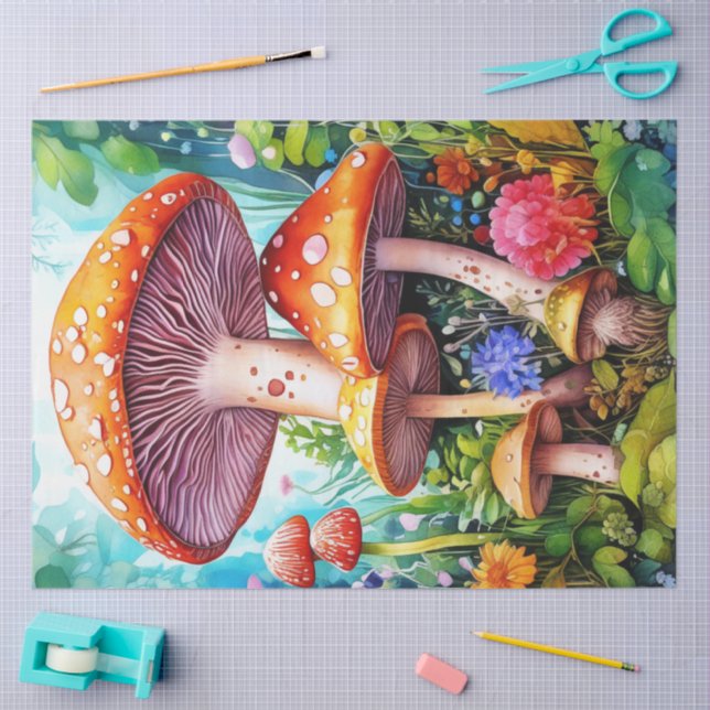 Papel De Seda Colourful Wild MushroomsTissue Paper (Arte )